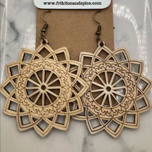 Wood Carved Earrings with Hypoallergenic Hooks.